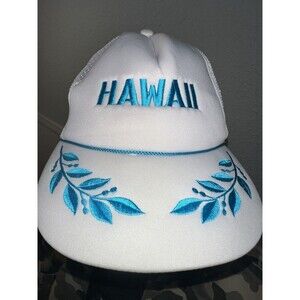 Hawaii Vintage 80s White Rope Snapback Trucker Mesh Hat USA Hawaiian Headwear